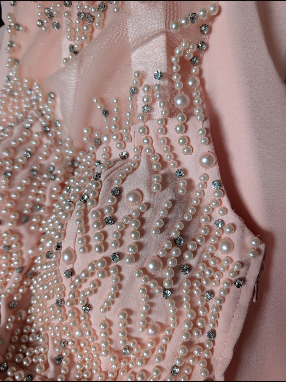 NWT Le Château Blush Pink Pearl Beaded Halter Formal Gown | XXS - Picture 8 of 11